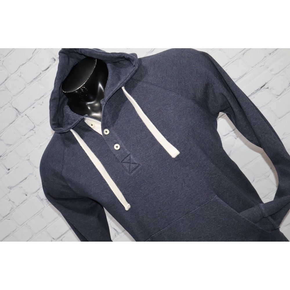 The Normal Brand Hoodie Mens Large Navy Blue Henley 3-Button Pullover Sweatshirt